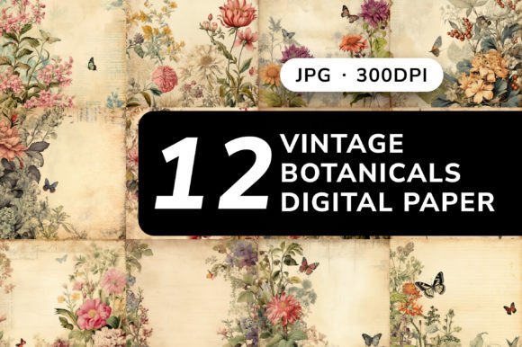 Download Vintage Botanicals Digital Paper - Vintage botanicals digital paper Collection