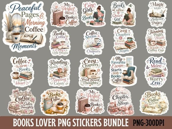 Download Books &amp; Coffee Lover Png Stickers Bundle - Coffee lover Collection